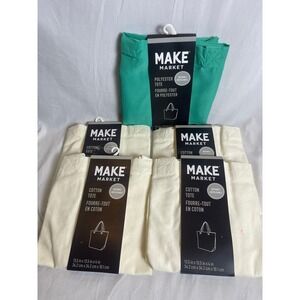 Make Market Reusable Tote Bag Bundle 5 Pack Cotton & Polyester Cream Teal DIY